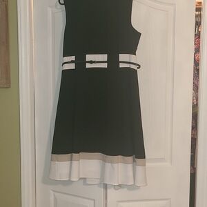 Calvin Klein Black Dress with White and Beige Trim